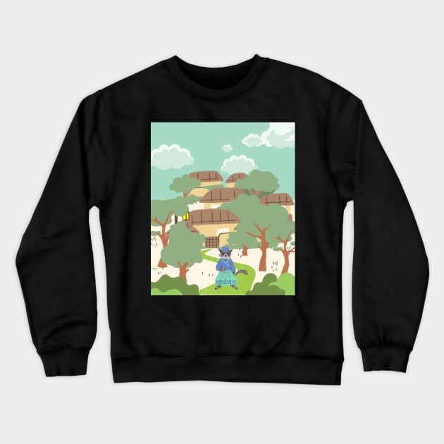 Samurai cat village Crewneck Sweatshirt by SkyisBright